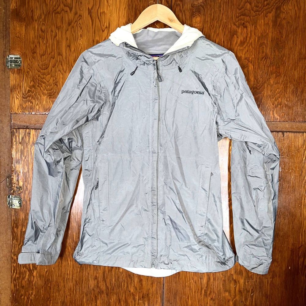 Patagonia Women's S Lightweight Nylon Grey Full Zip Hooded Rain Jacket